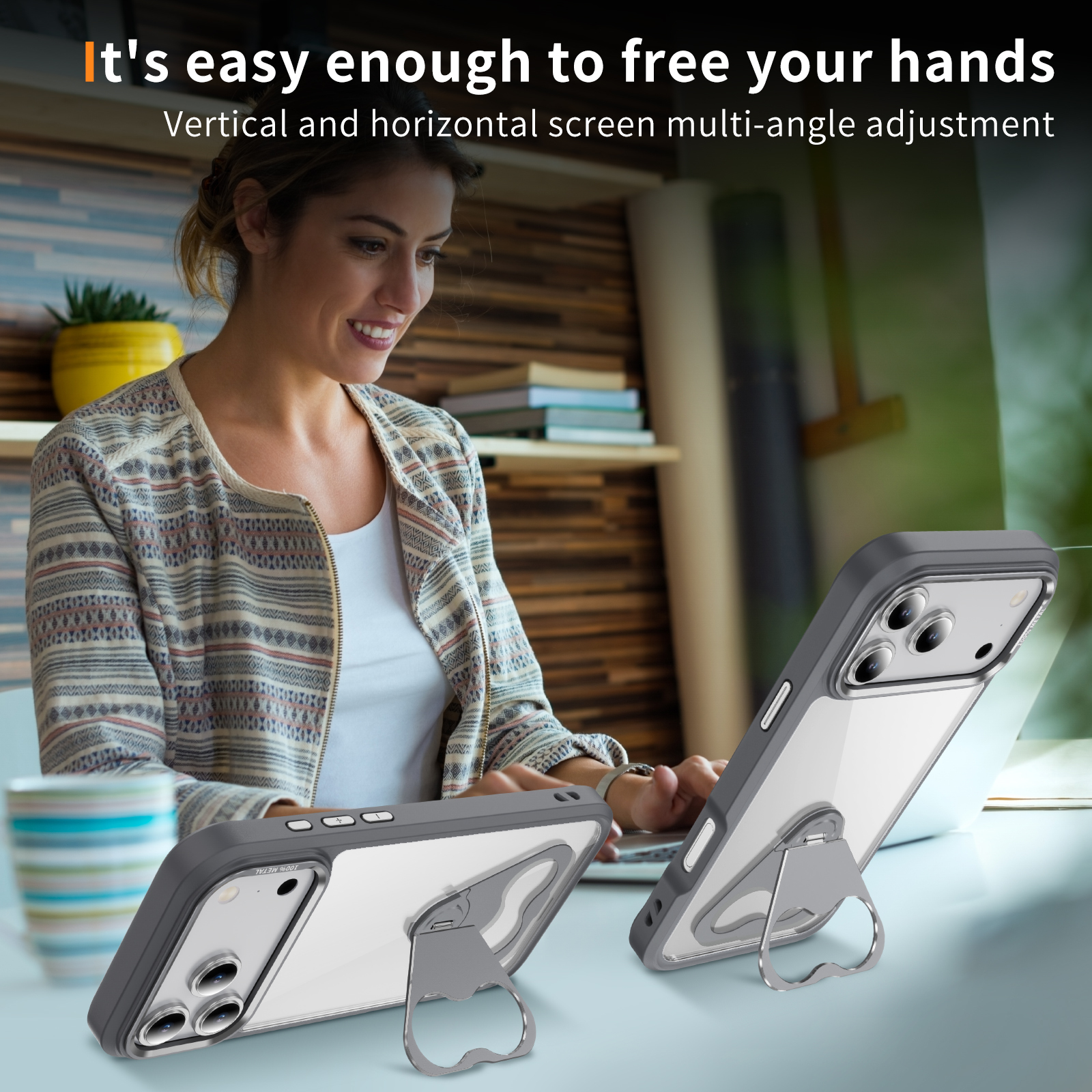 Transparent Case with Triangle Bracket High Quality Anti-yellowing Shockproof  Clear  Case TPU Adn Acrylic Case for IP17 PRO MAX