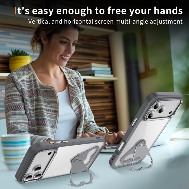 Transparent Case with Triangle Bracket High Quality Anti-yellowing Shockproof  Clear  Case TPU Adn Acrylic Case for IP17 PRO MAX
