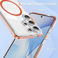 Transparent Magnetic Case with Colorful Anti-slip Stripes Side Anti-yellowing Shockproof Case Acrylic +  TPU Case for S26 Ultra