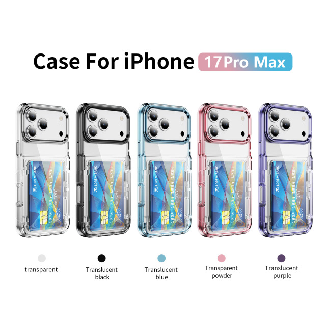 Luxury Card Holder Case with Back Bracket  High Quality Transparent Case Anti-yellowing Shockproof  Clear Cover for IP17 PRO MAX