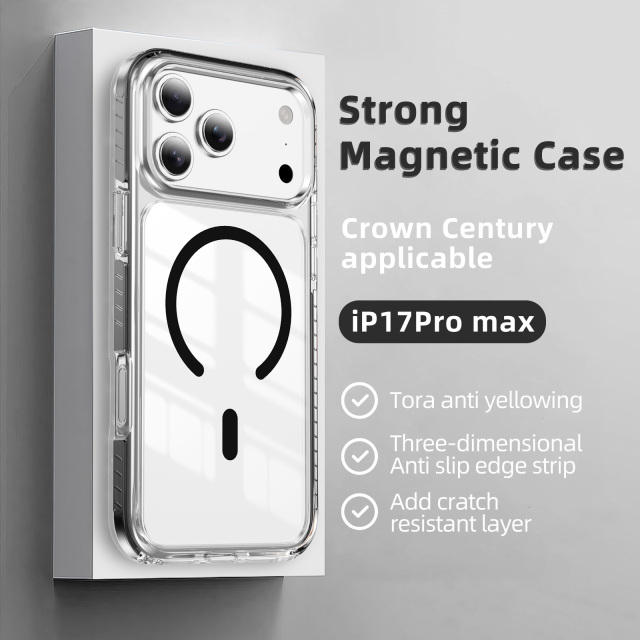 Strong Magnetic Transparent Case with Colorful Stripes Side Anti-yellowing Shockproof Case Acrylic + TPU Case for IP17 Pro Max