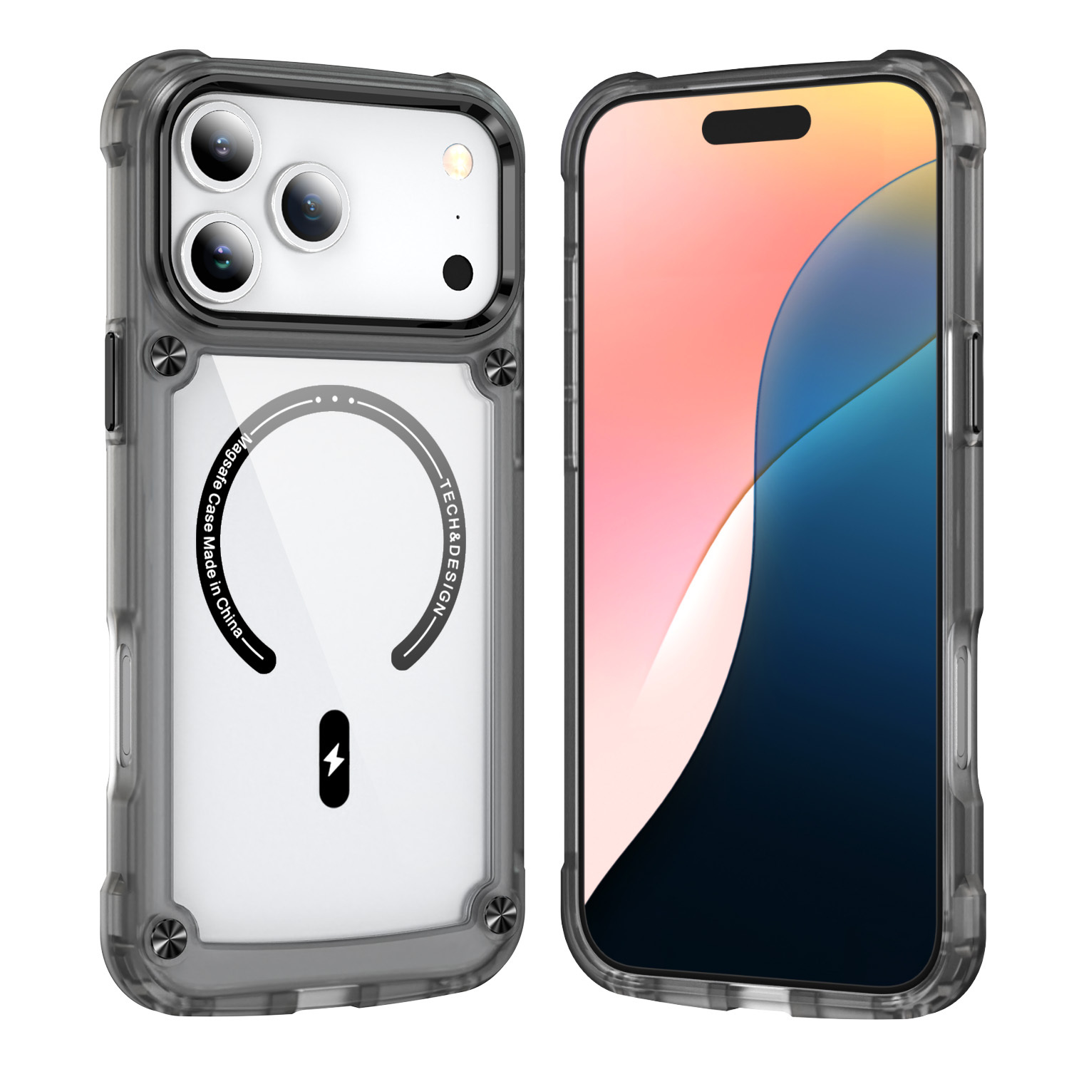 Luxury Transparent Magnetic with CD Pattern Decoration Clear Anti-yellowing Shockproof  Case TPU + Acrylic Case for IP17 PRO MAX