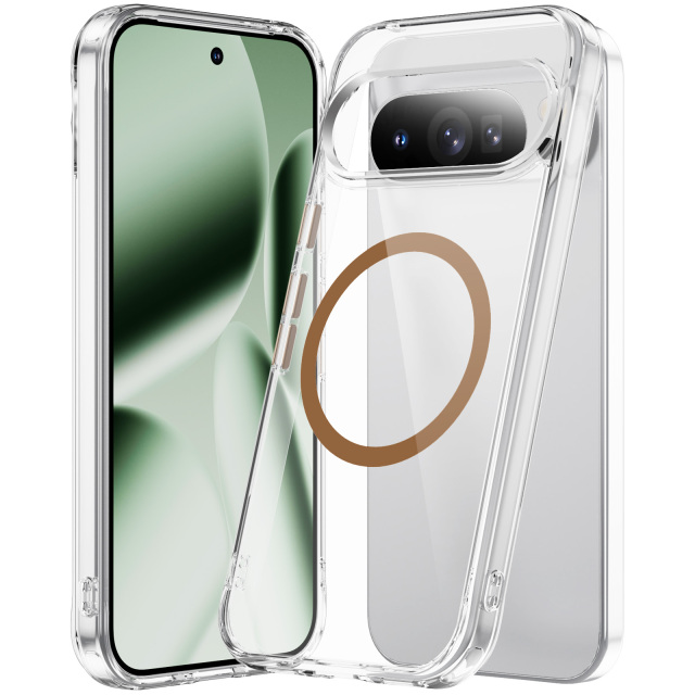 Strong Magnetic Clear Case with Metal Button High-quality Anti-yellowing Transparent Shockproof Case TPU + PC Case for pixel 10