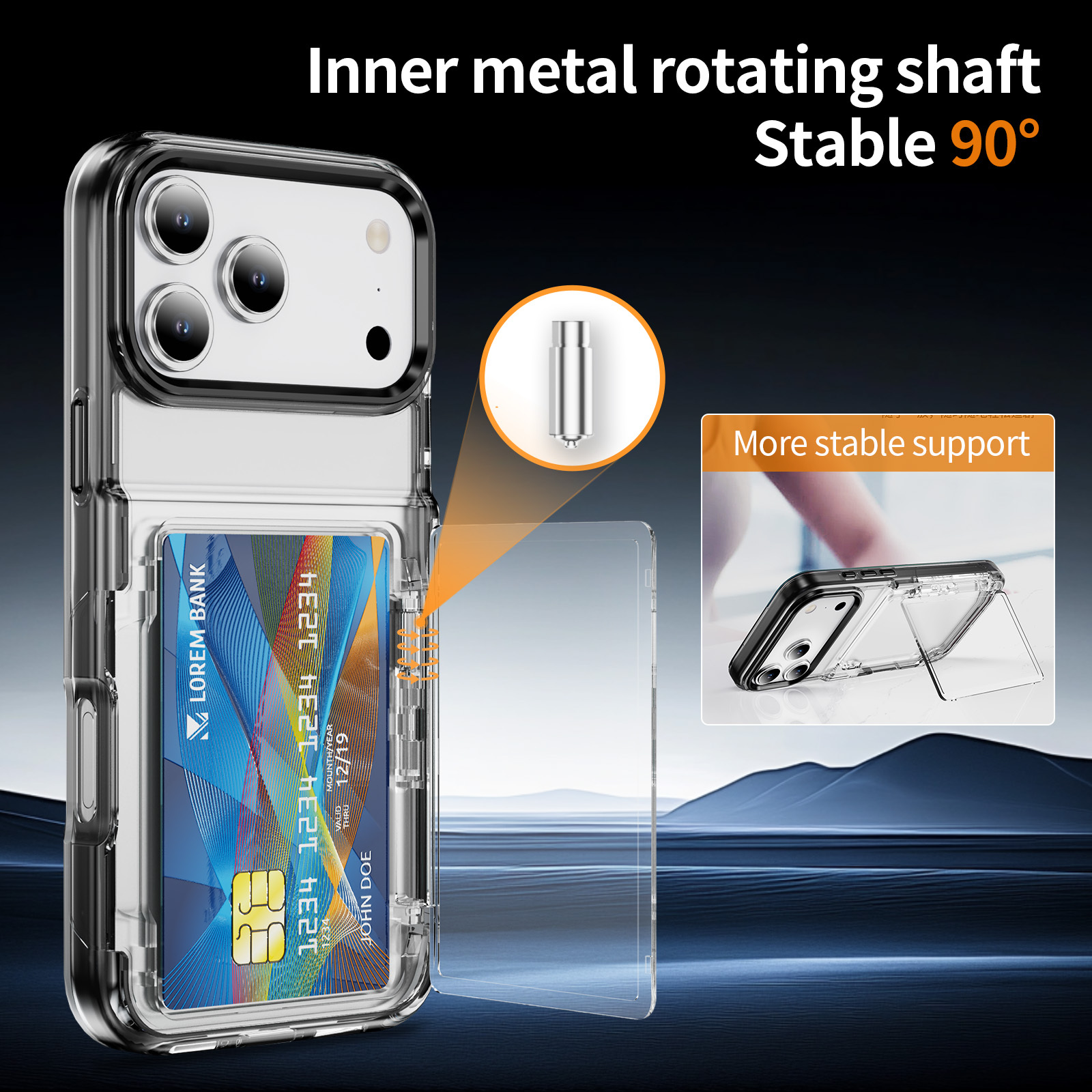 Luxury Card Holder Case with Back Bracket  High Quality Transparent Case Anti-yellowing Shockproof  Clear Cover for IP17 PRO MAX