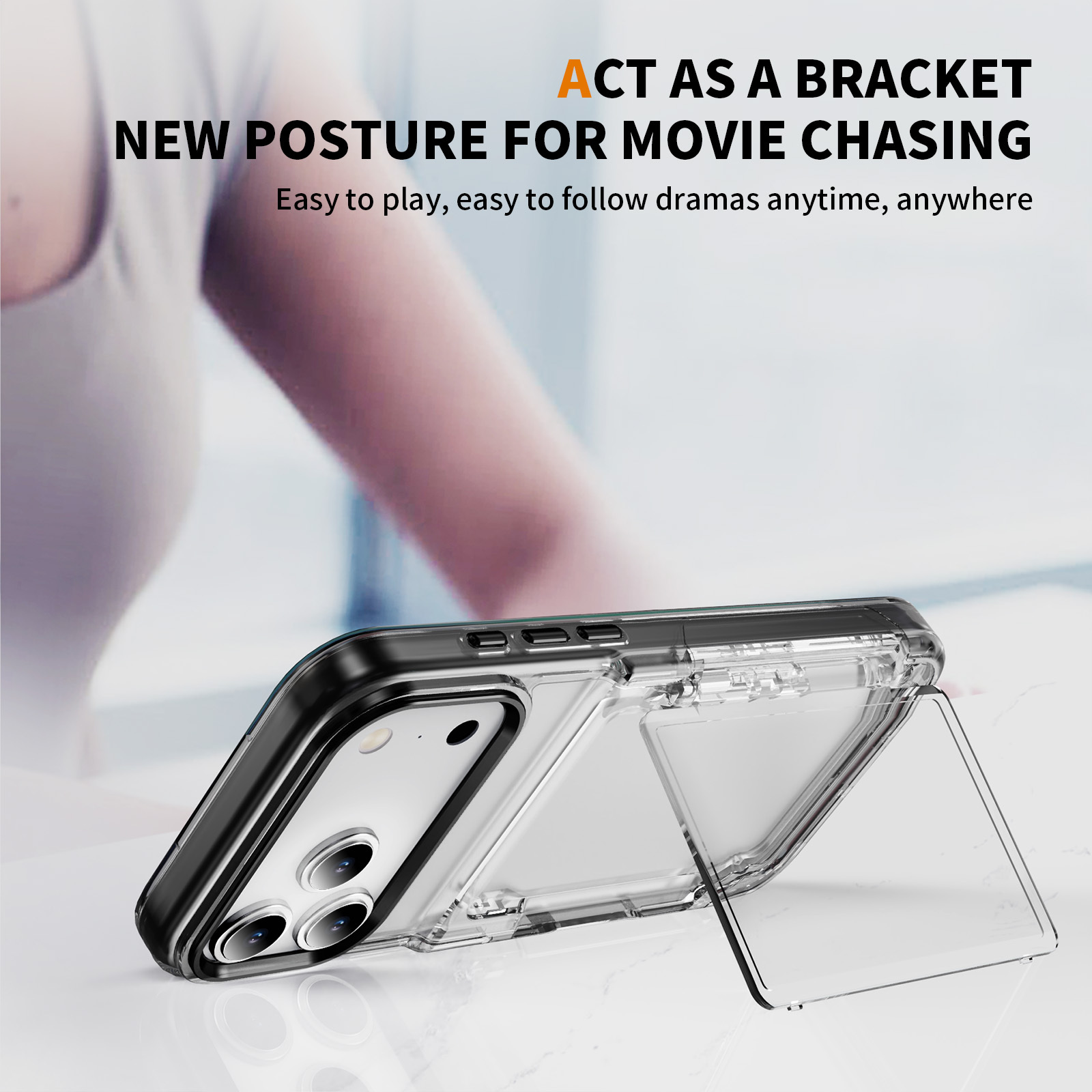 Luxury Card Holder Case with Back Bracket  High Quality Transparent Case Anti-yellowing Shockproof  Clear Cover for IP17 PRO MAX