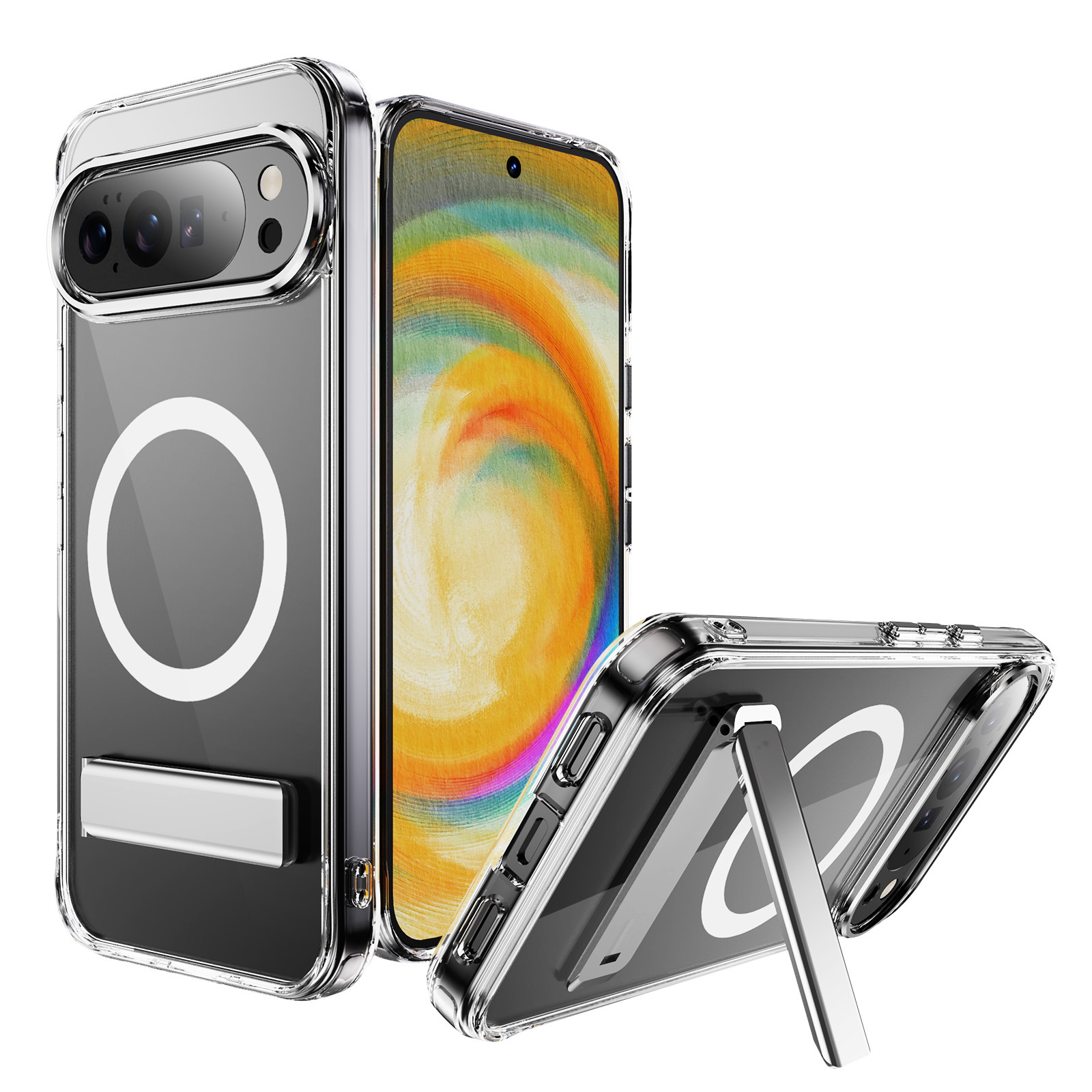 Strong Magnetic Case with Bracket Transparent Cover Anti-yellowing Shockproof  Case  TPU and  Acrylic Case for Pixel 10 Pro XL