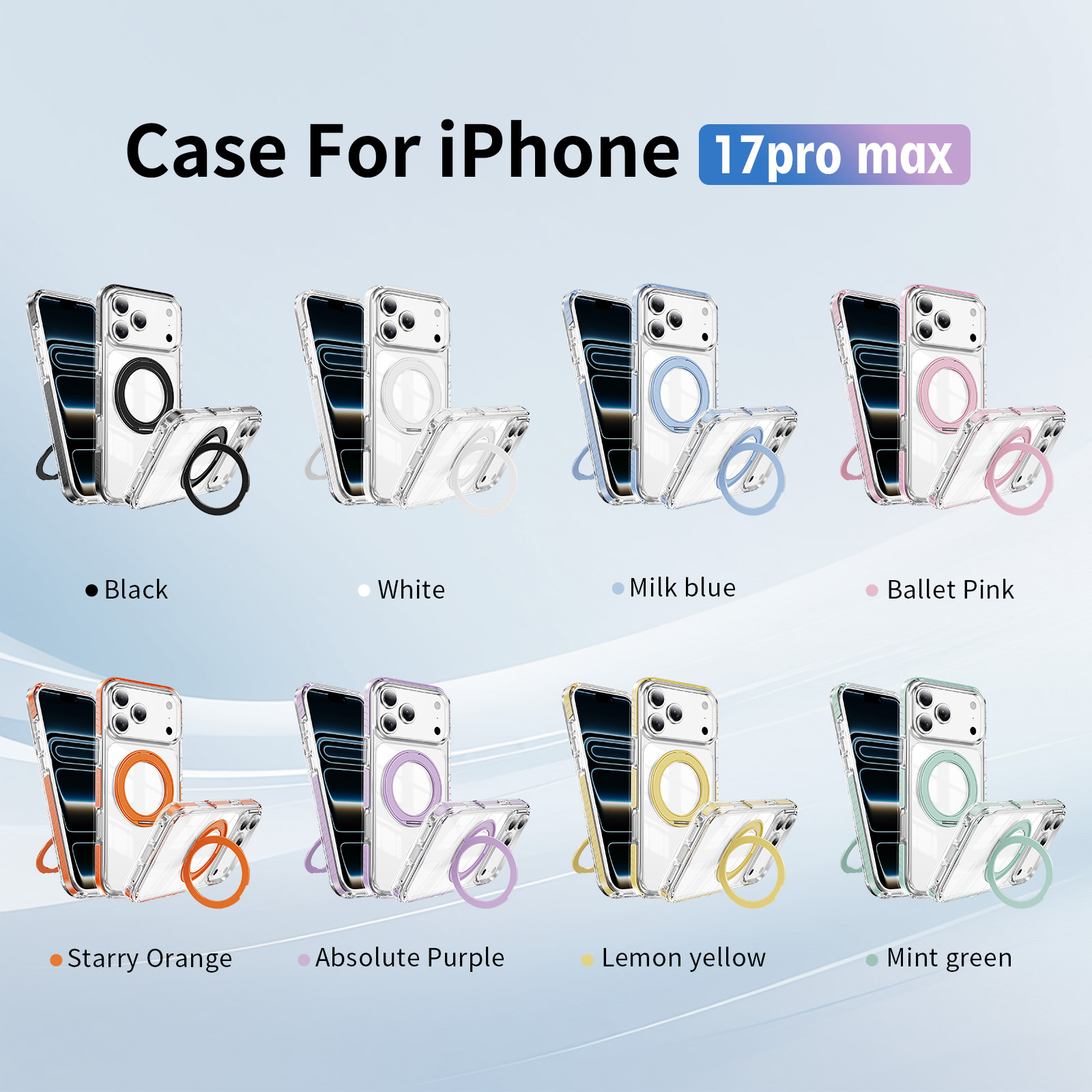 Transparent Gear Bracket Case with Colorful Stripes Side Anti-yellowing Shockproof Case Acrylic + TPU Case for IP17 Pro Max
