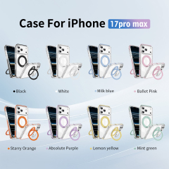 Transparent Gear Bracket Case with Colorful Stripes Side Anti-yellowing Shockproof Case Acrylic + TPU Case for IP17 Pro Max