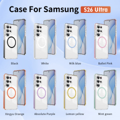 Transparent Magnetic Case with Colorful Anti-slip Stripes Side Anti-yellowing Shockproof Case Acrylic +  TPU Case for S26 Ultra