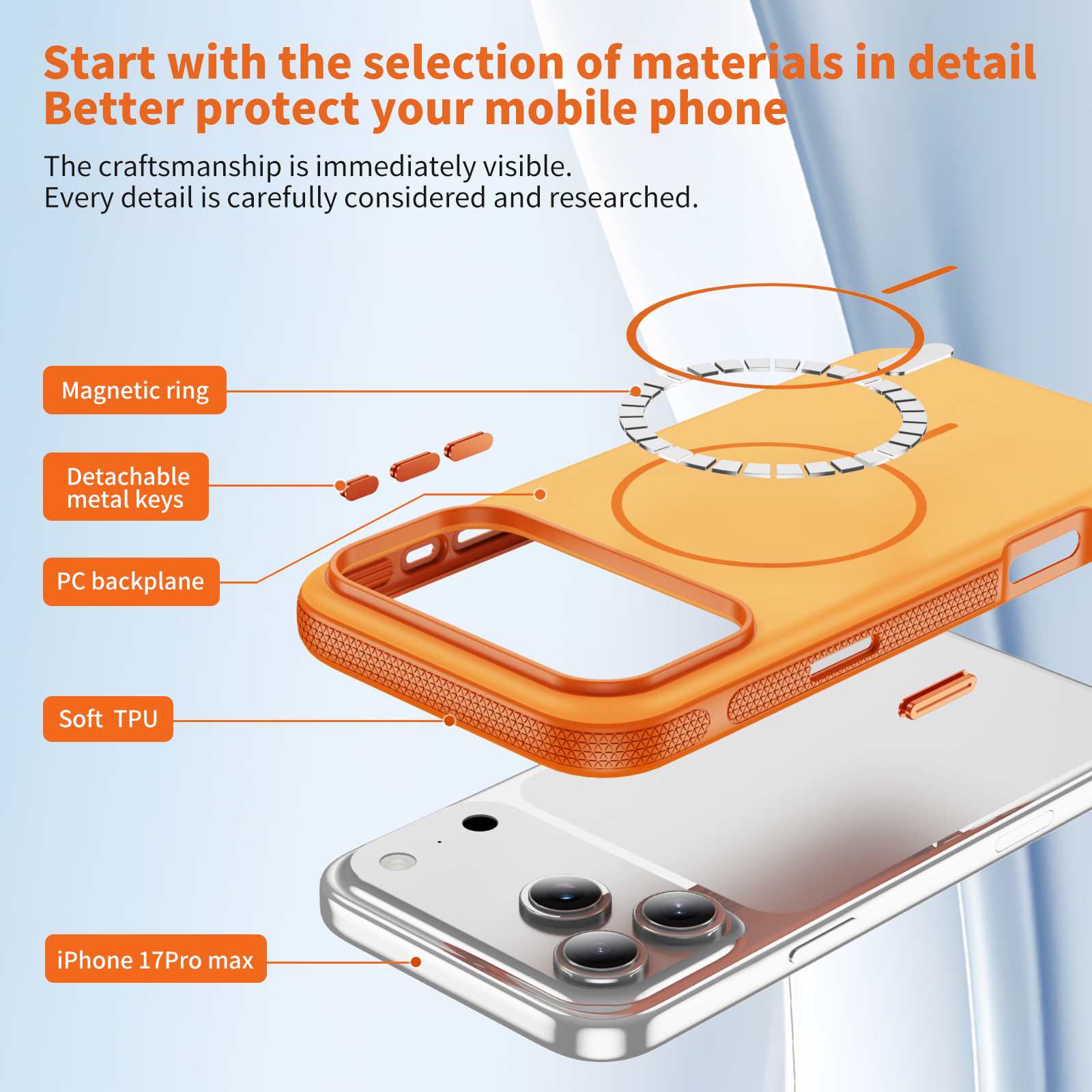 Hot Selling Original Two-color Magnetic Phone case for IP 17 IP 17 air IP 17 Pro  IP 17 Promax Cover Orange