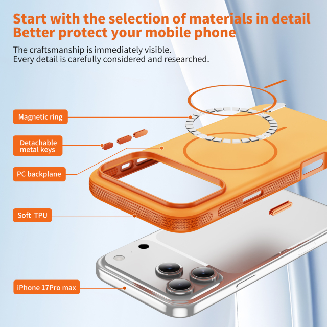 Hot Selling Original Two-color Magnetic Phone case for IP 17 IP 17 air IP 17 Pro  IP 17 Promax Cover Orange