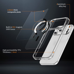 Transparent Strong Magnetic  Case with  Metal Button  High-quality Anti-yellowing Shockproof Case TPU + PC Case for IP17 PRO MAX