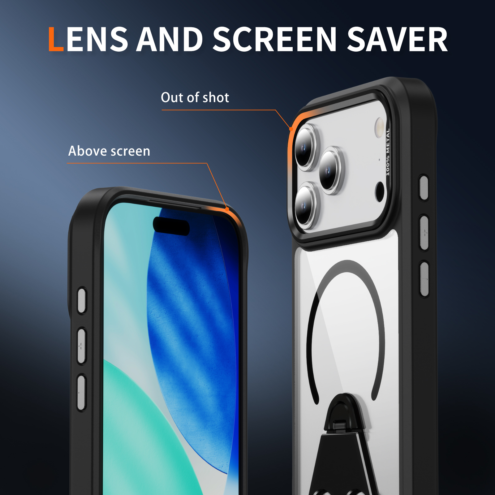 Transparent Magnetic Ring Triangle Bracket Case Clear Cover Anti-yellowing Shockproof  Case TPU + Acrylic Case for IP17 PRO MAX