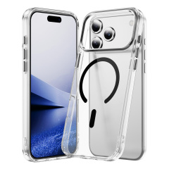 Transparent Strong Magnetic  Case with  Metal Button  High-quality Anti-yellowing Shockproof Case TPU + PC Case for IP17 PRO MAX