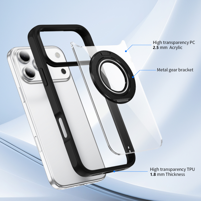 High Quality Clear Gear Bracket Case Anti-yellowing Magnetic Shockproof Transparent Case TPU Adn Acrylic Case for IP17 PRO MAX