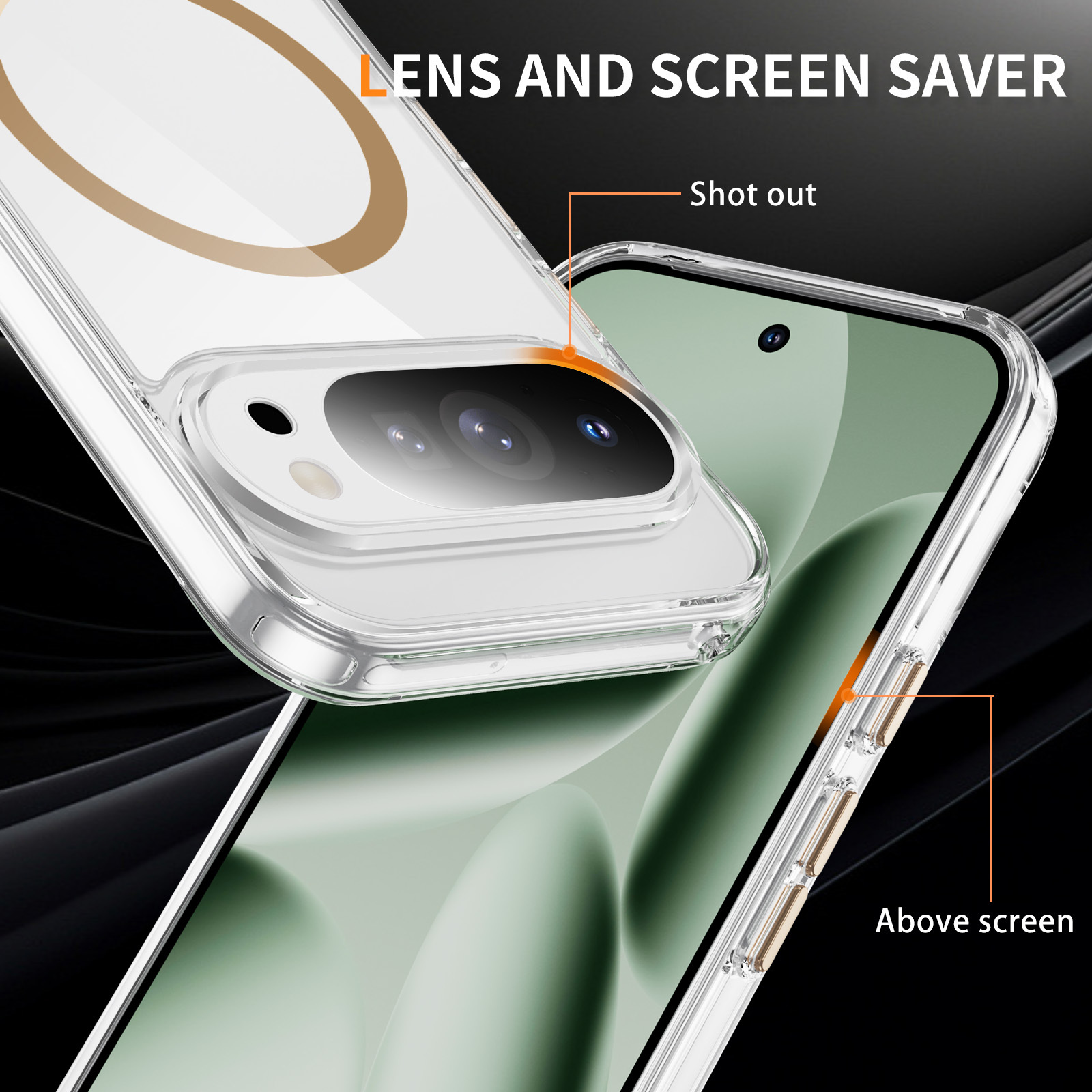 Strong Magnetic Clear Case with Metal Button High-quality Anti-yellowing Transparent Shockproof Case TPU + PC Case for pixel 10