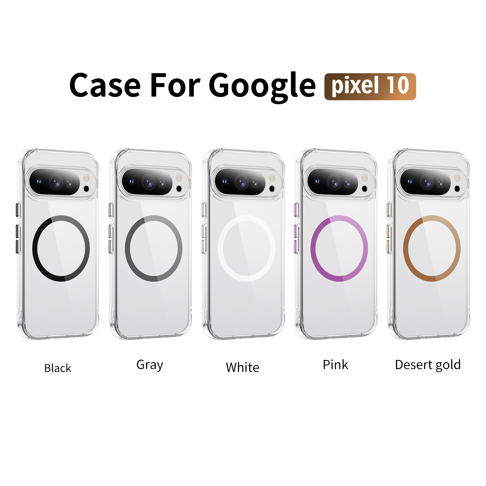 Strong Magnetic Clear Case with Metal Button High-quality Anti-yellowing Transparent Shockproof Case TPU + PC Case for pixel 10