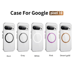 Strong Magnetic Clear Case with Metal Button High-quality Anti-yellowing Transparent Shockproof Case TPU + PC Case for pixel 10