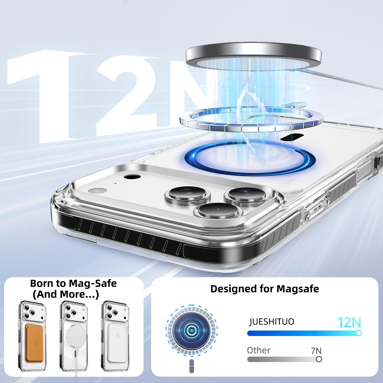 Strong Magnetic Transparent Case with Colorful Stripes Side Anti-yellowing Shockproof Case Acrylic + TPU Case for IP17 Pro Max