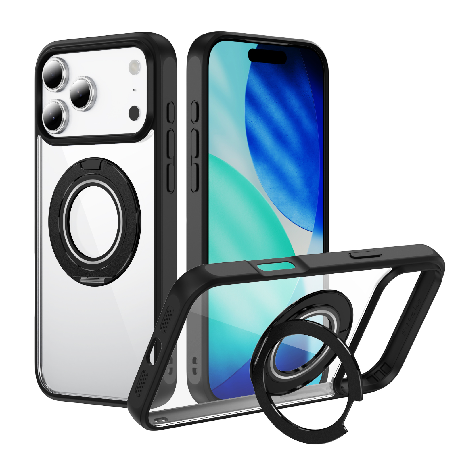 High Quality Clear Gear Bracket Case Anti-yellowing Magnetic Shockproof Transparent Case TPU Adn Acrylic Case for IP17 PRO MAX