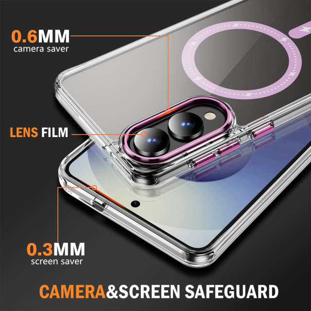 Clear Case with Wireless Charging Transparent Magnetic Cover Anti-yellowing Shockproof  Case TPU and Acrylic Case for S25 Edge