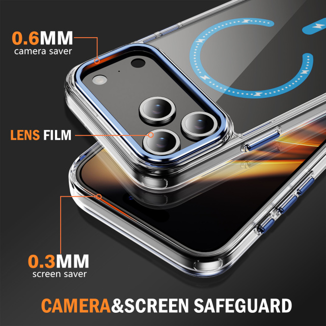 Transparent Wireless Charging  Case Clear Magnetic Cover Anti-yellowing Shockproof  Case TPU and Acrylic Case for IP17 PRO MAX