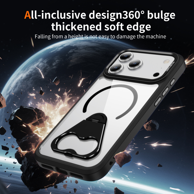 Transparent Magnetic Ring Triangle Bracket Case Clear Cover Anti-yellowing Shockproof  Case TPU + Acrylic Case for IP17 PRO MAX