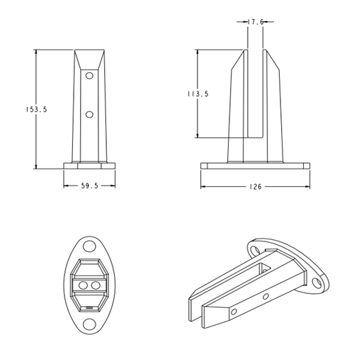 Swimming Pool Fence Oval Glass Spigot
