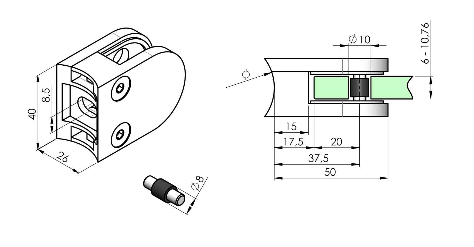 Glass Railing D-shape Clamp