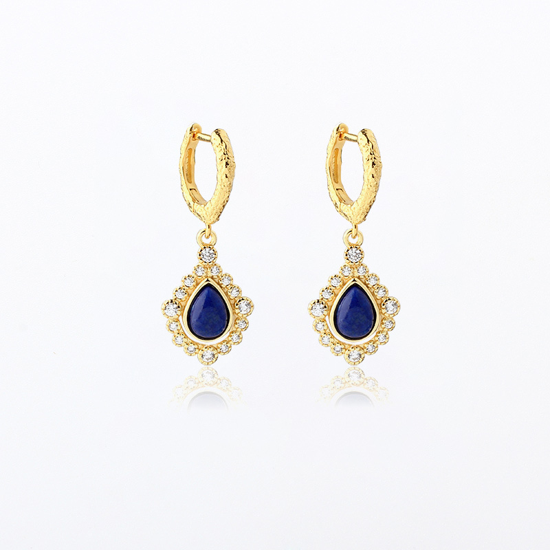 Gold-Tone 925 Sterling Silver Lapis Lazuli Drop Earrings