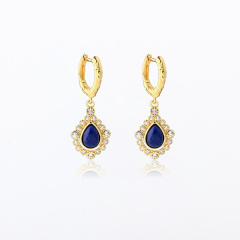 Gold-Tone 925 Sterling Silver Lapis Lazuli Drop Earrings