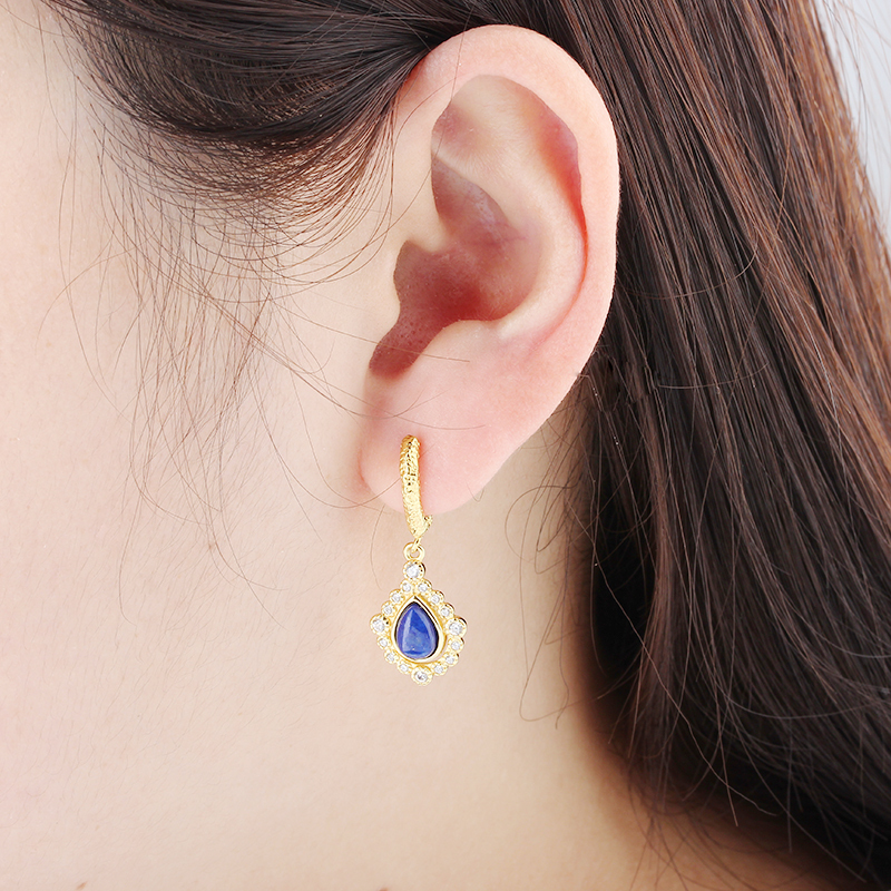 Gold-Tone 925 Sterling Silver Lapis Lazuli Drop Earrings