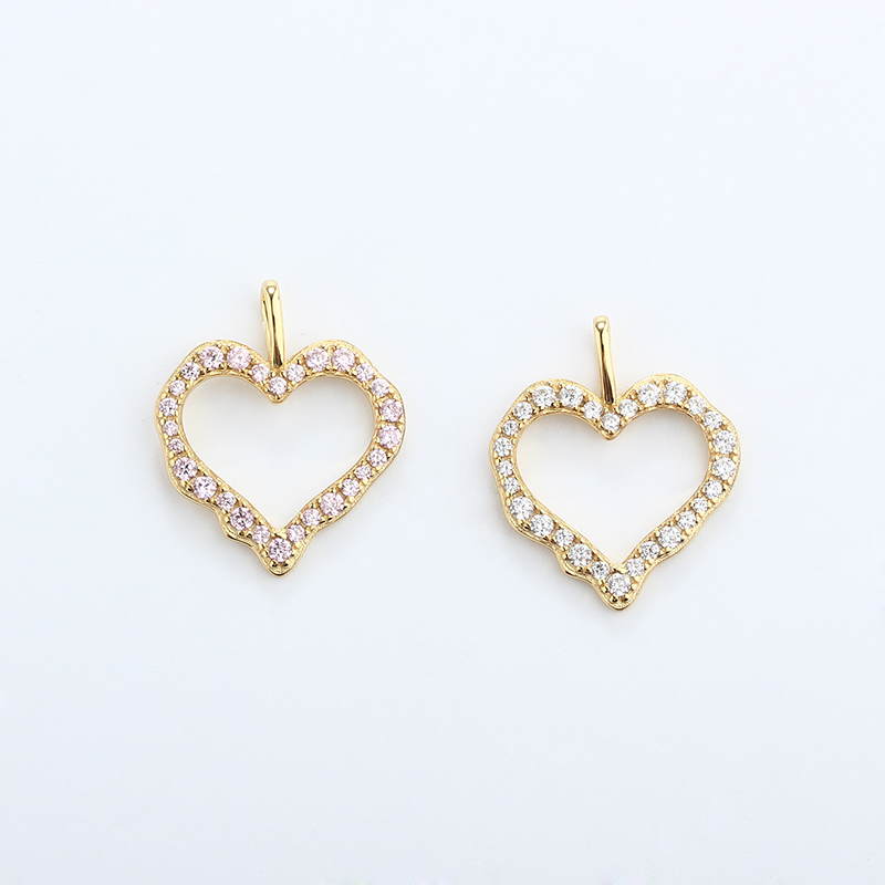 Gold-tone 925 silver pave heart pendant with zirconia