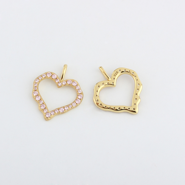 Gold-Tone 925 Silver Pave Heart Pendant with Zirconia