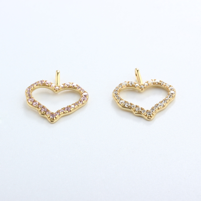 Gold-Tone 925 Silver Pave Heart Pendant with Zirconia