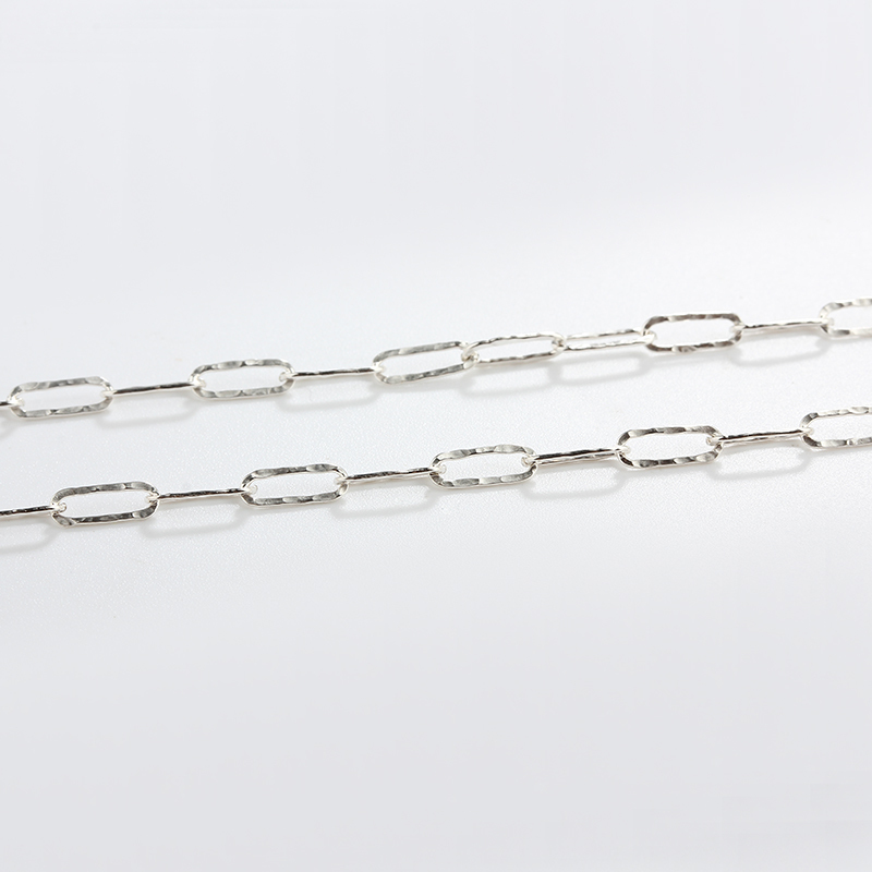 925 Sterling Silver Hammered Paperclip Chain