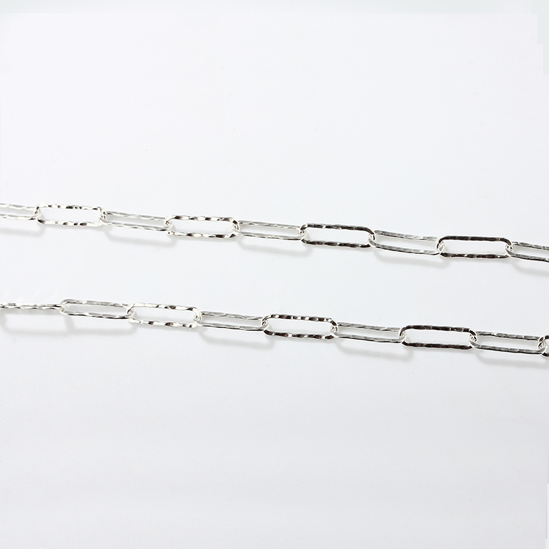 925 Sterling Silver Hammered Paperclip Chain