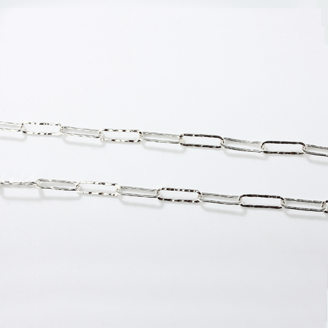 925 Sterling Silver Hammered Paperclip Chain