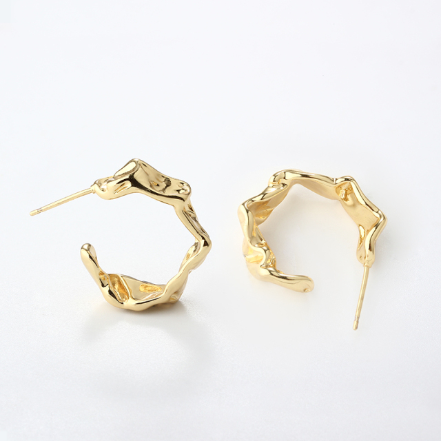 Gold-Tone Brass Organic Molten Hoop Earrings