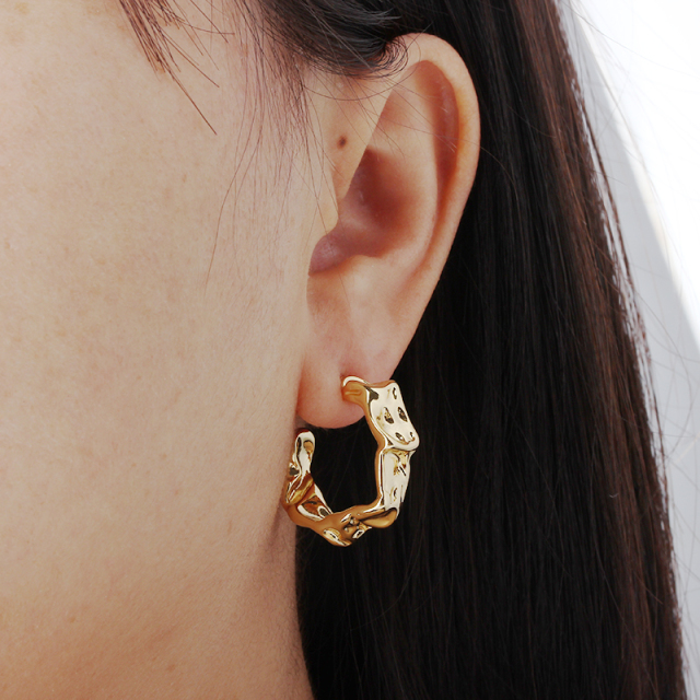 Gold-Tone Brass Organic Molten Hoop Earrings
