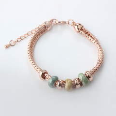 Rose Gold-Tone Metal Three Colourful Beads Woven Bracelet