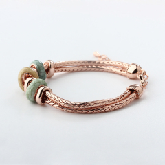 Rose Gold-Tone Metal Three Colourful Beads Woven Bracelet