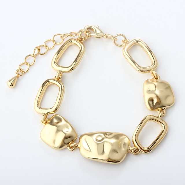 Gold-Tone Metal Three Colourful Beads Woven Bracelet