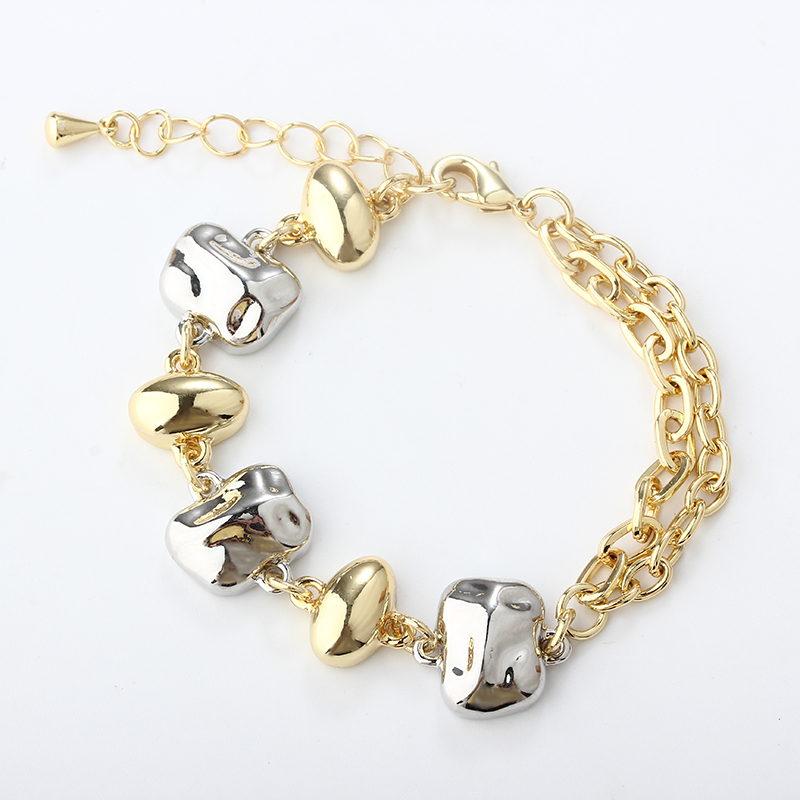 Two Tones Color  Metal Hammered Surface Irregular Geometry Bracelet