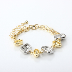 Two Tones Color  Metal Hammered Surface Irregular Geometry Bracelet