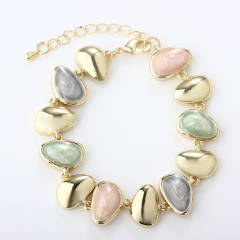 Gold-Tone Metal Colourful and Irregular Bead Bracelet