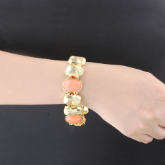 Gold-Tone Metal Irregular Beads and Imitation Coral Bracelet