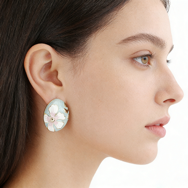 Gold-Tone Boho Style Floral Metal Earring Studs
