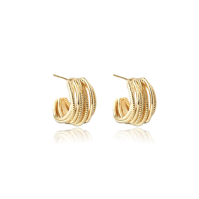 Gold-Tone Metal Lines Earring Hoop