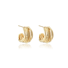 Gold-Tone Metal Lines Earring Hoop